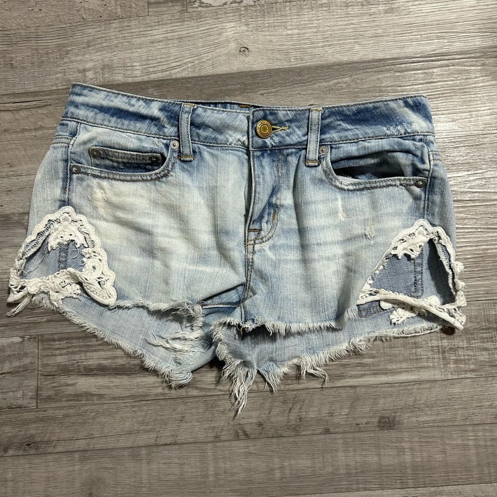 American Eagle Denim Shorts with Lace Trim